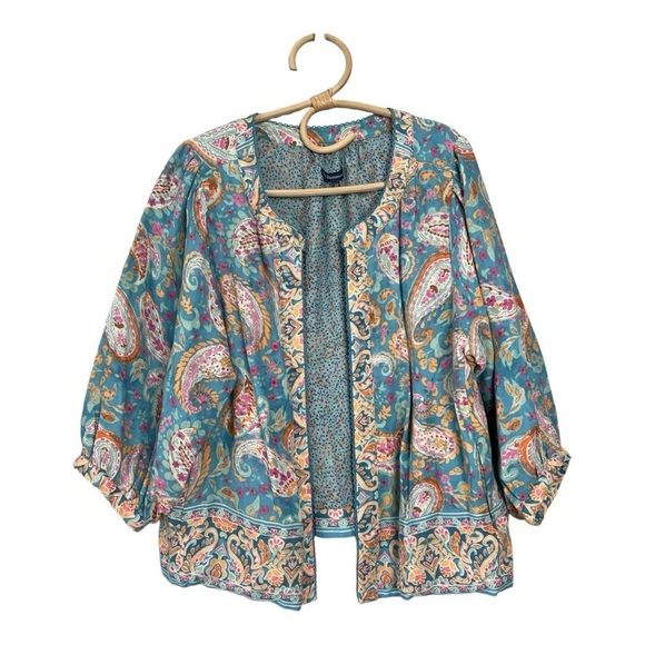 Democracy Plus Size Paisley Print 3/4 Sleeve Reversible Open-Front Jacket NEW - Picture 12 of 16